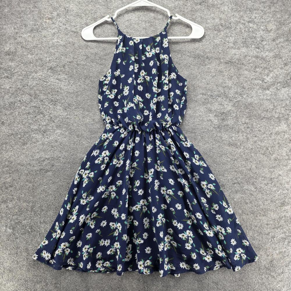 Mi Ami Dress Womens 2XS Blue Floral Halter Fit Flare Strappy Chiffon Sundress